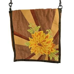 Canvas Floral Crossbody Purse – Tan & Butter Yellow Boho Hobo Bag